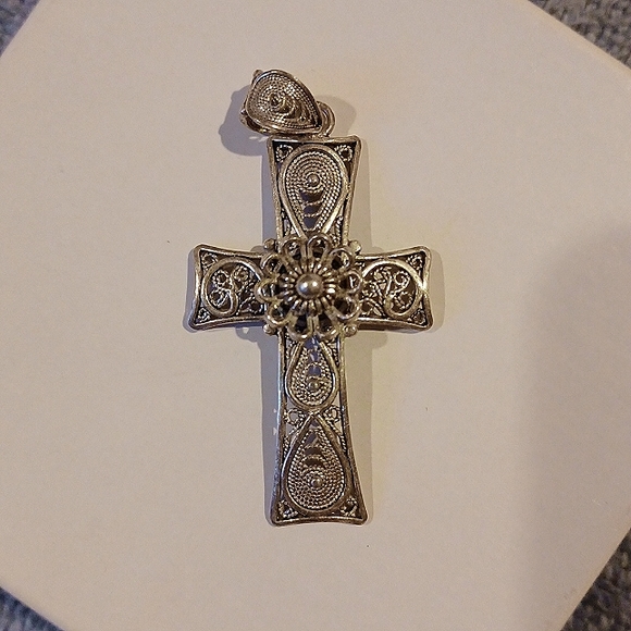 RARE VINTAGE DGS TURKEY 925 SILVER CROSS PENDANT ~ EXQUISITE!! - Picture 1 of 4